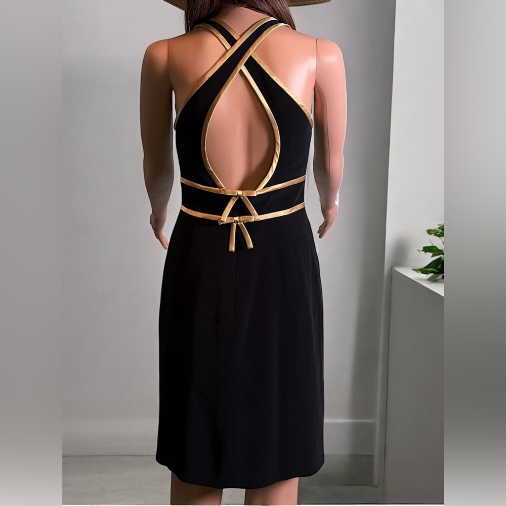 ADRIANNA PAPELL Evening Black & Gold Party Cocktail Pencil Dress. Size 4 - Picture 7 of 8